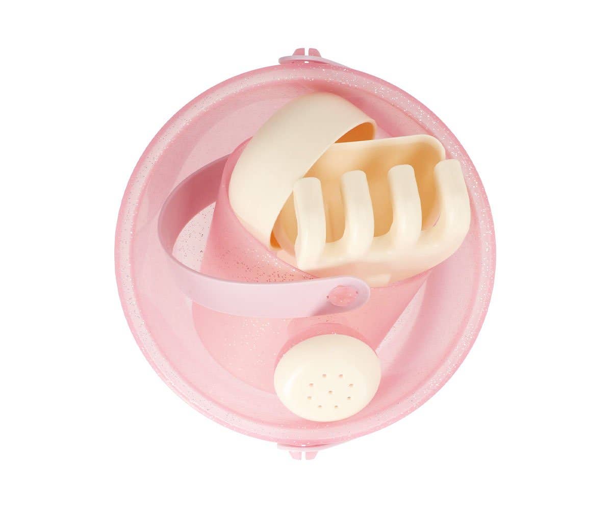 Set de Jouets de Plage Seau Glitter Monnëka avec seau pailleté, pelle et accessoires de sable pour enfants dès 6 mois.