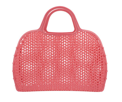 Panier Rétro Vintage Cherry Monnëka en plastique recyclable avec filet intégré, idéal pour la plage, la piscine et les sorties estivales.