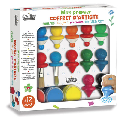Mon Premier Coffret d’Artiste CréaLign’ avec matériel de dessin et peinture pour enfants dès 1 an.