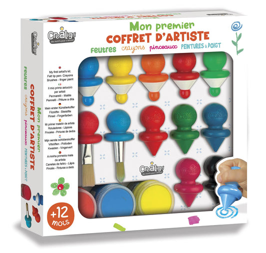 Mon Premier Coffret d’Artiste CréaLign’ avec matériel de dessin et peinture pour enfants dès 1 an.