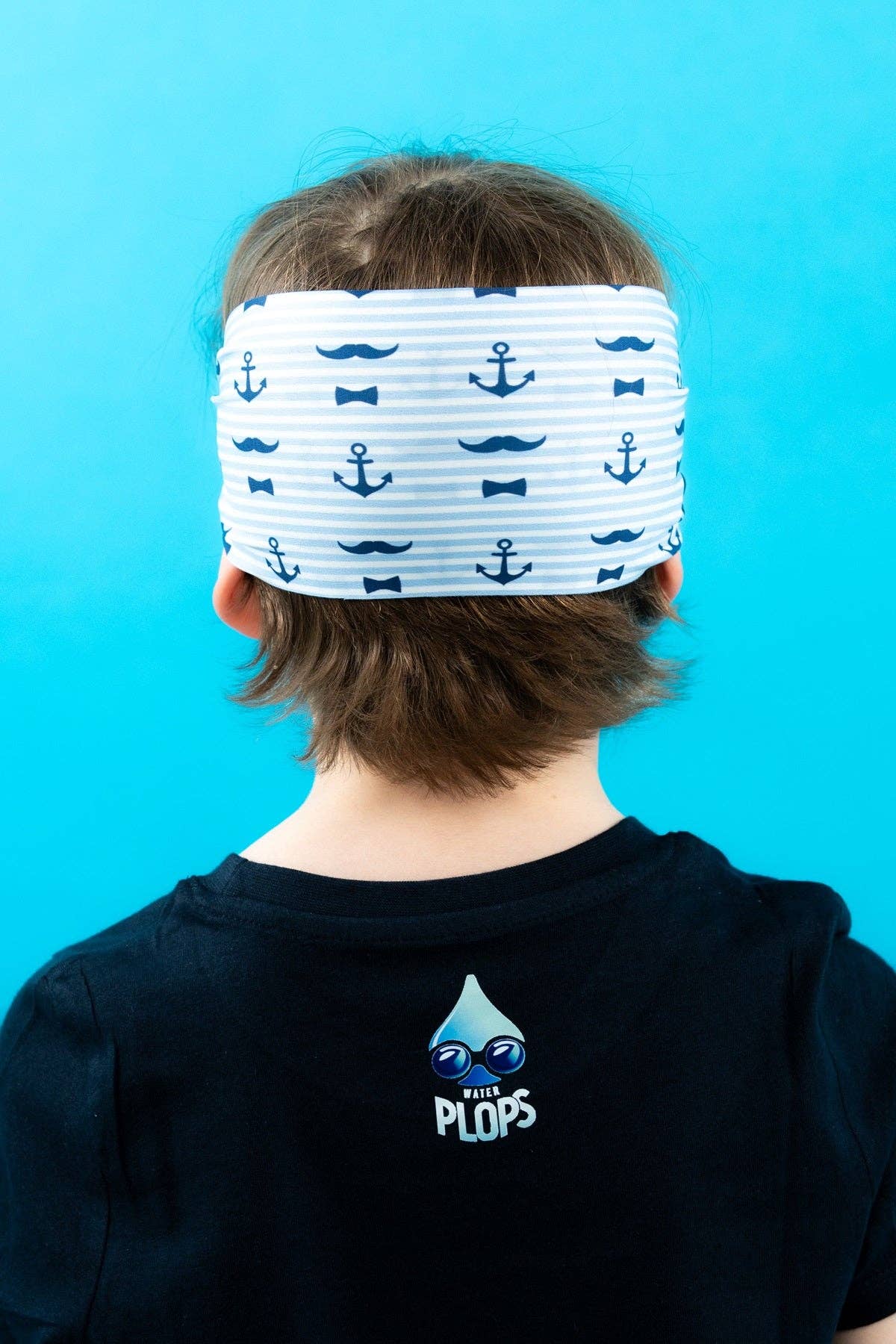 lunettes de piscine enfantrayures ancres moustaches Waterplops avec bandeau stretch