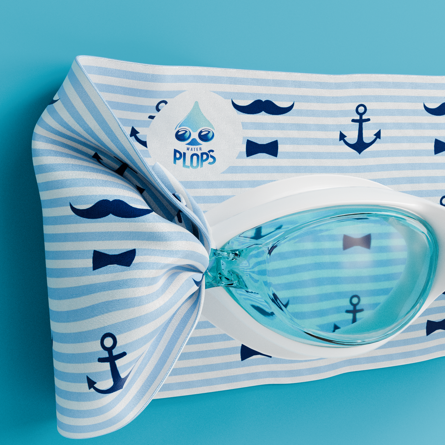 lunettes de piscine enfantrayures ancres moustaches Waterplops avec bandeau stretch