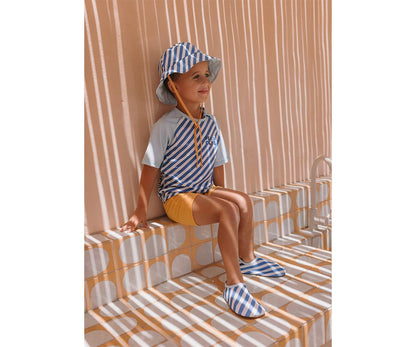 Bob Réversible Stripes Blues & Beyond Monnëka avec protection solaire UPF pour enfant, chapeau été réversible pour plage et piscine