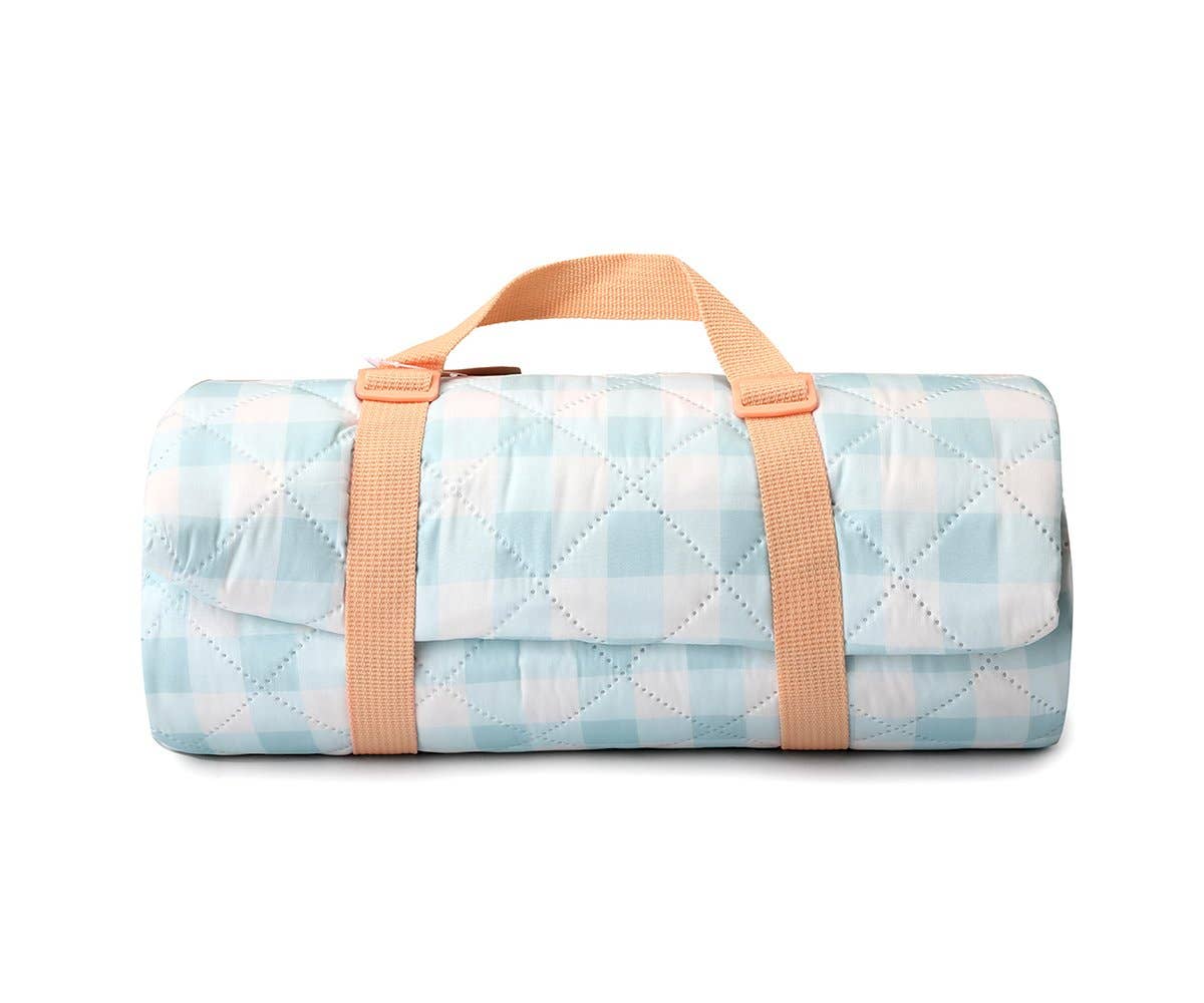 Couverture Pique-Nique Stripes Apricot Monnëka imperméable et anti-sable avec sangle de transport pour plage et pique-nique.