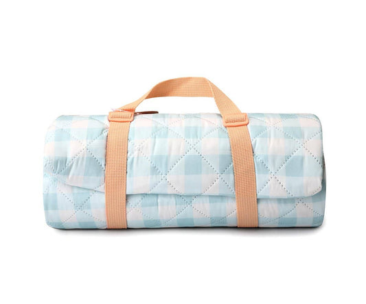 Couverture Pique-Nique Stripes Apricot Monnëka imperméable et anti-sable avec sangle de transport pour plage et pique-nique.