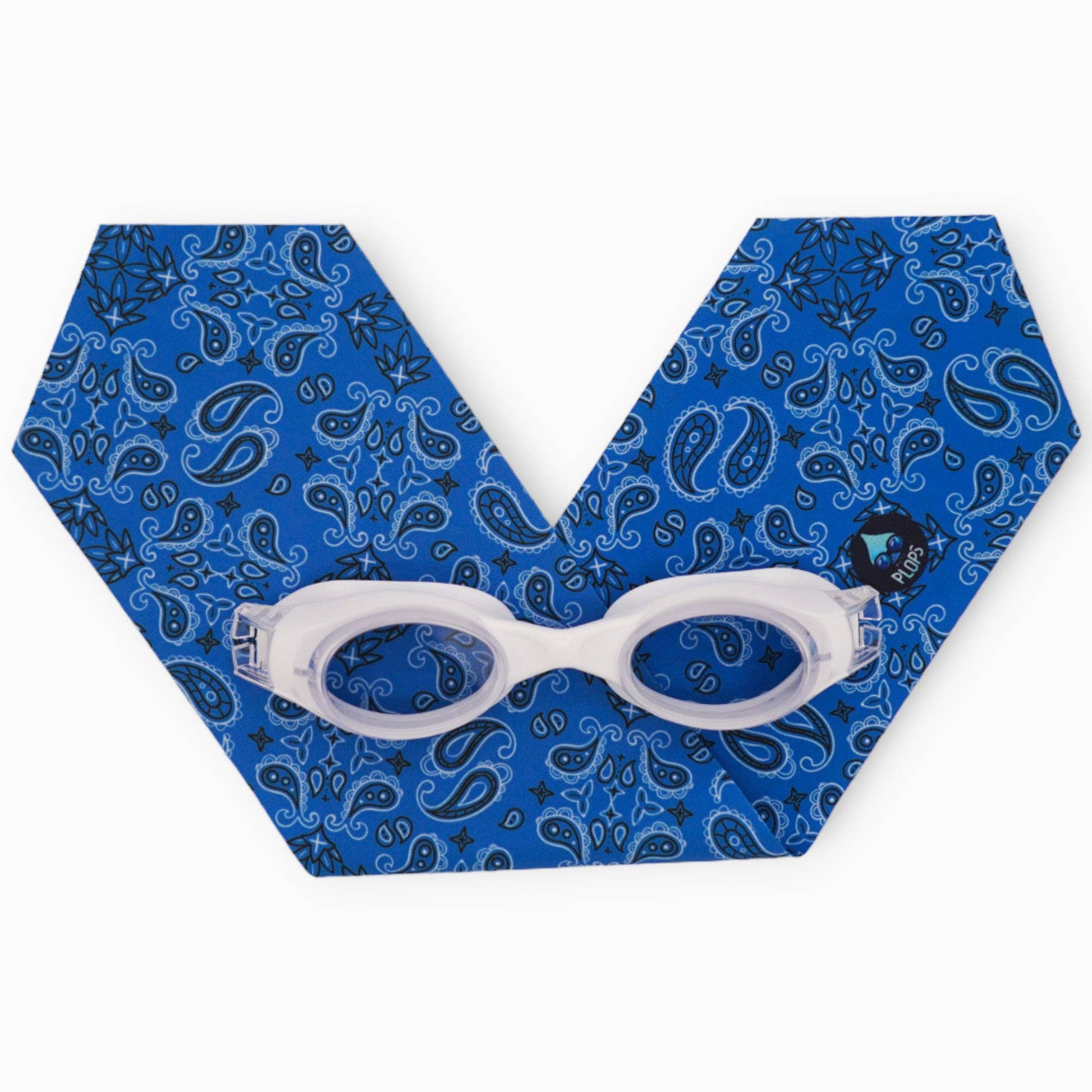 lunettes de piscine enfant bandana bleu Waterplops avec bandeau stretch