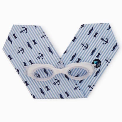 lunettes de piscine enfantrayures ancres moustaches Waterplops avec bandeau stretch