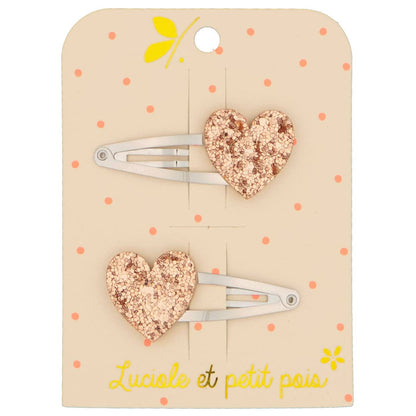 Barrettes cœurs - Paillettes roses