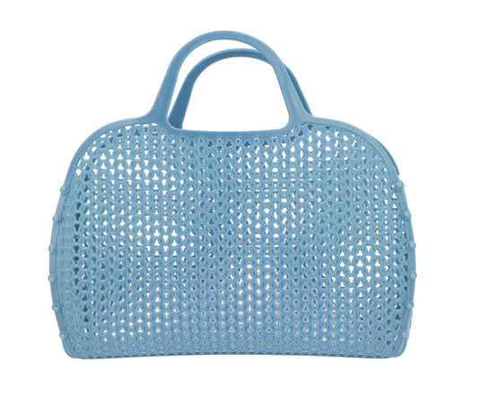 Panier Rétro Vintage Breeze Monnëka en plastique recyclable avec filet intégré, idéal pour la plage, la piscine et les sorties estivales.