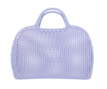 Panier Rétro Vintage Lavander Monnëka en plastique recyclable avec filet intégré, idéal pour la plage, la piscine et les sorties estivales.