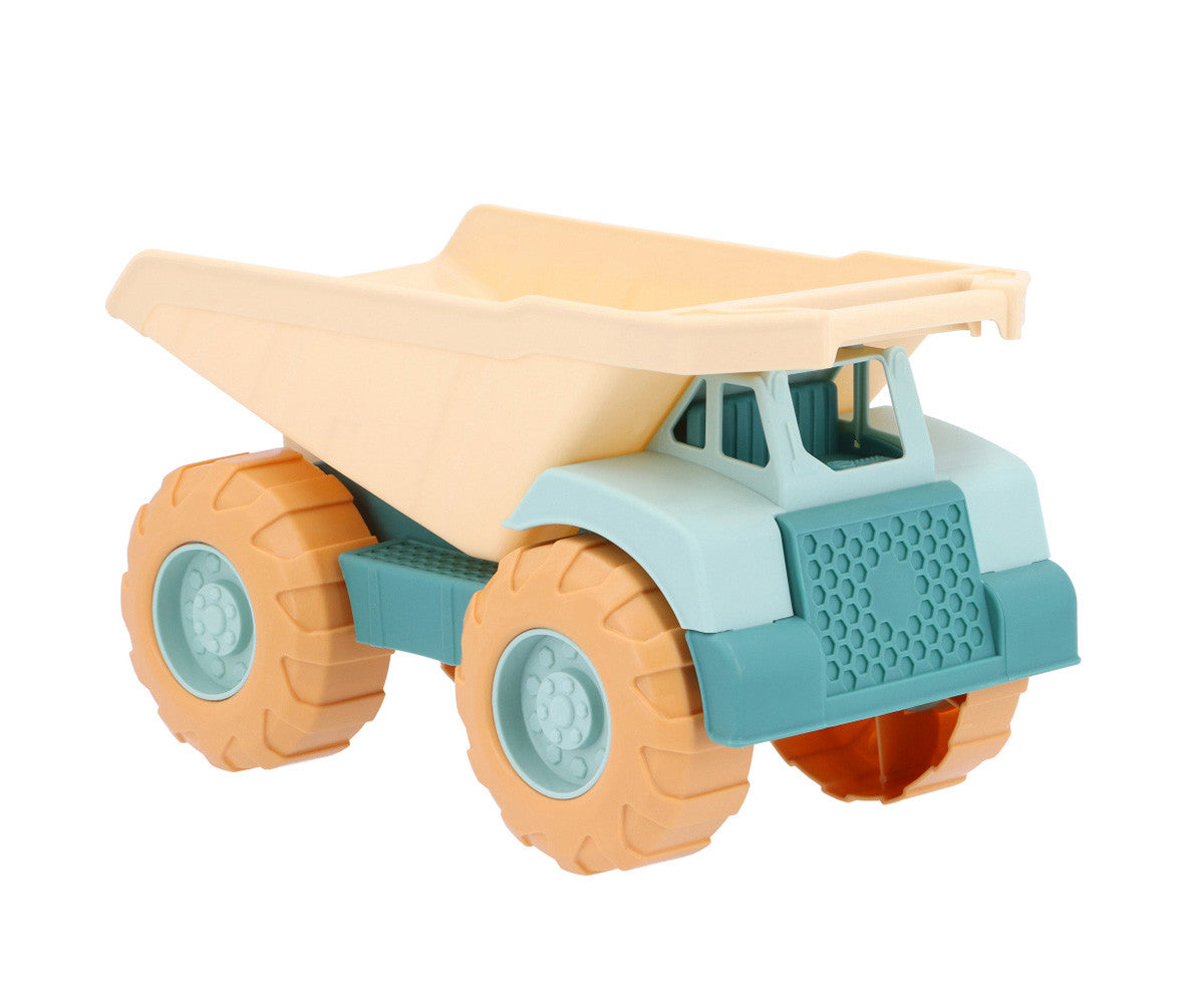 Camion Benne Vert Monnëka avec benne basculante et roues mobiles pour enfants dès 6 mois, idéal pour jouer dans le sable et à la plage.