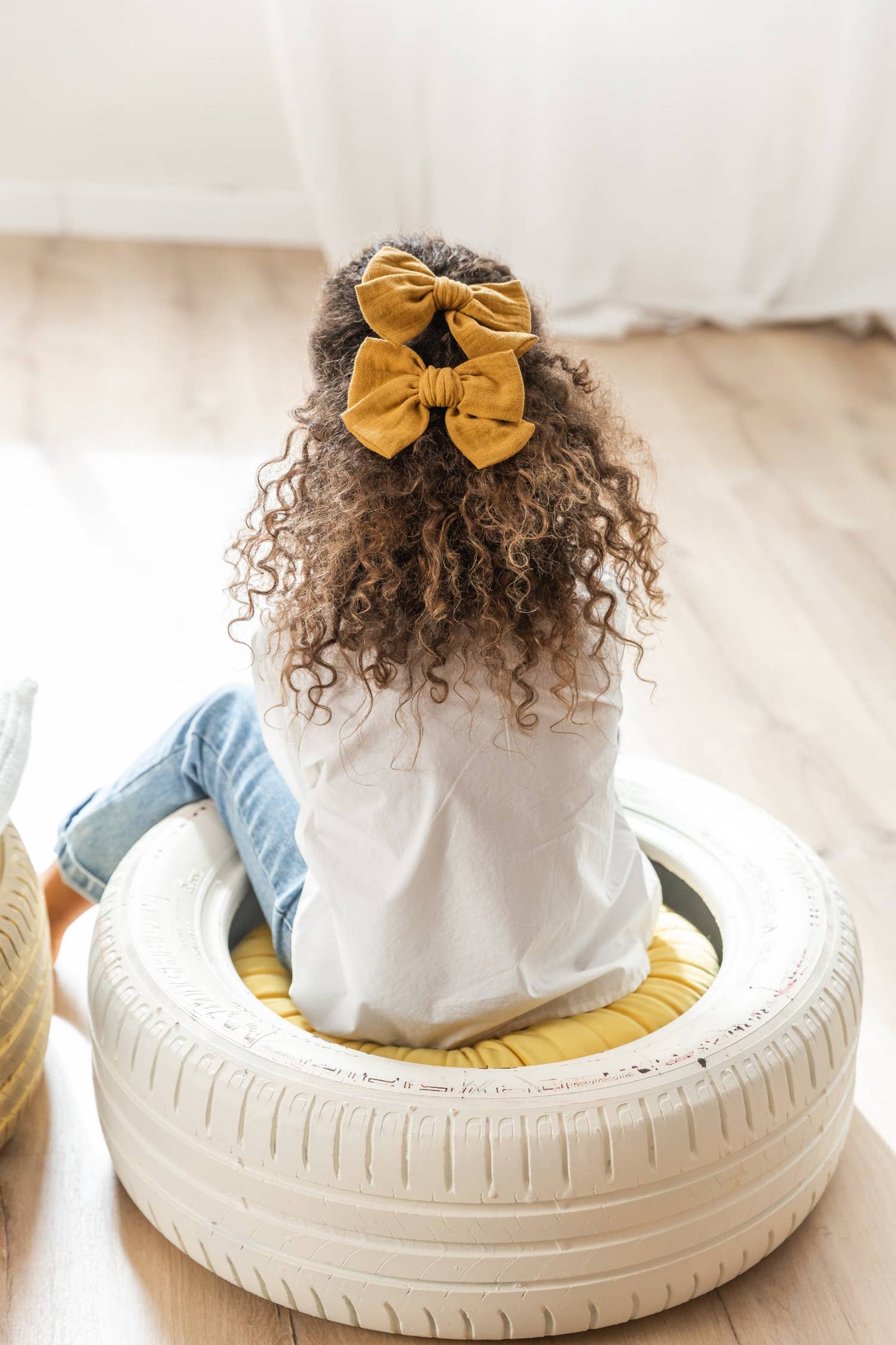 Barrette grand nœud princesse - Double gaze moutarde