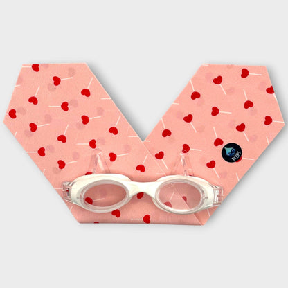 lunettes de piscine enfant sucette coeur Waterplops avec bandeau stretch
