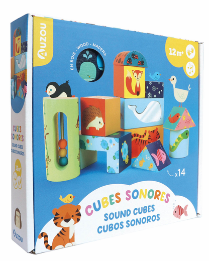 Cubes en bois sensorielles et sonores pour bébé, idéal cadeau de naissance et bébé 1 an