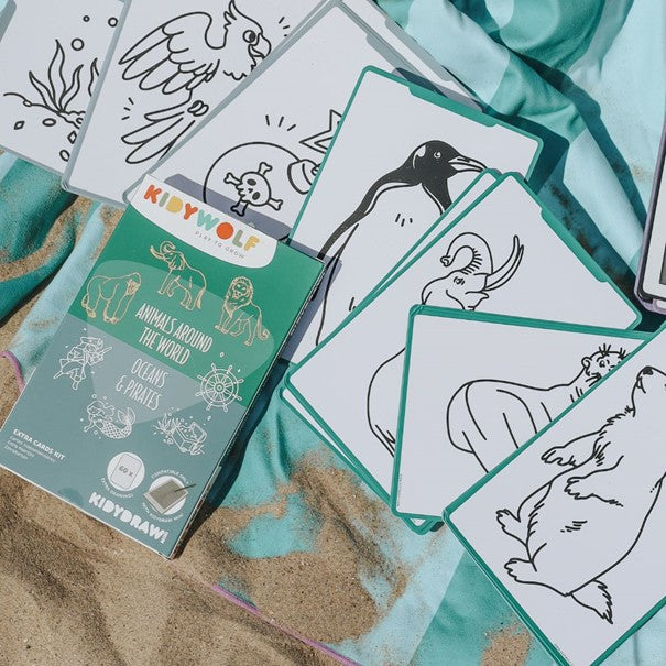 Refill KIDYDRAW-MINI - Cartes thèmes "Animaux autour du monde et Océans & Pirates "
