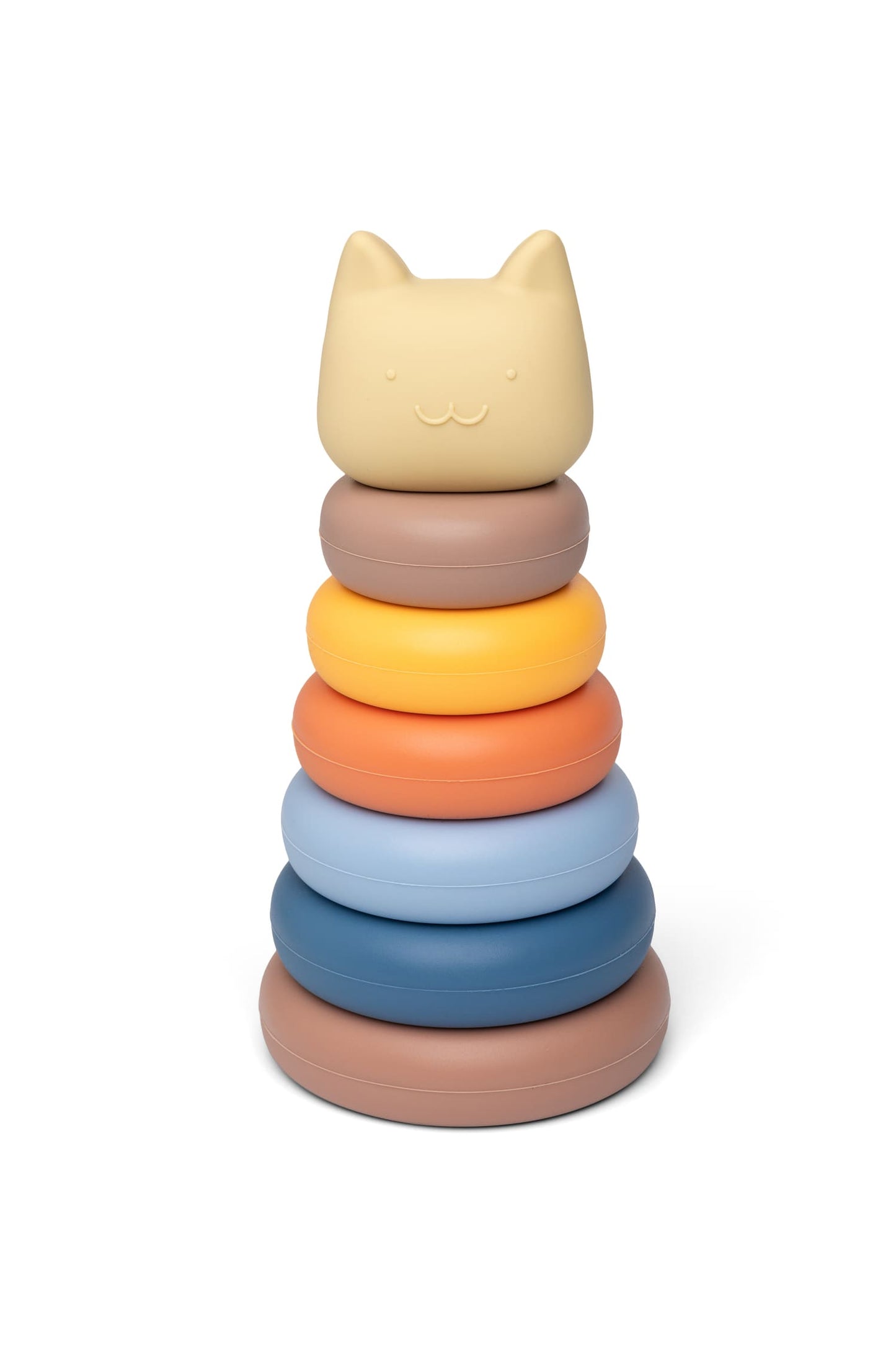 Tour à empiler chat beige et bleu en silicone - Little L