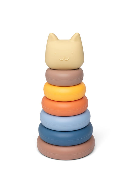 Tour à empiler chat beige et bleu en silicone - Little L