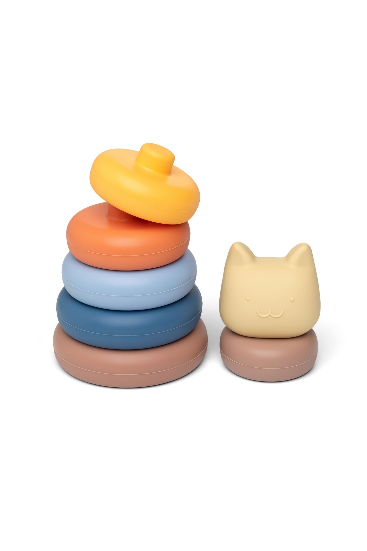Tour à empiler chat beige et bleu en silicone - Little L
