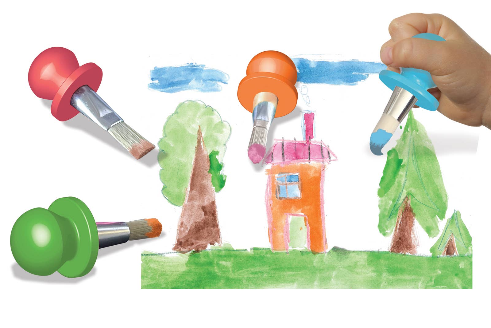 Coffret Mes Premiers Pinceaux CréaLign’ avec pinceaux ergonomiques adaptés aux enfants dès 1 an pour les premières activités de peinture.