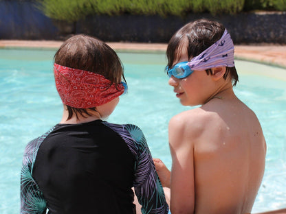 lunettes de piscine enfantrayures ancres moustaches Waterplops avec bandeau stretch