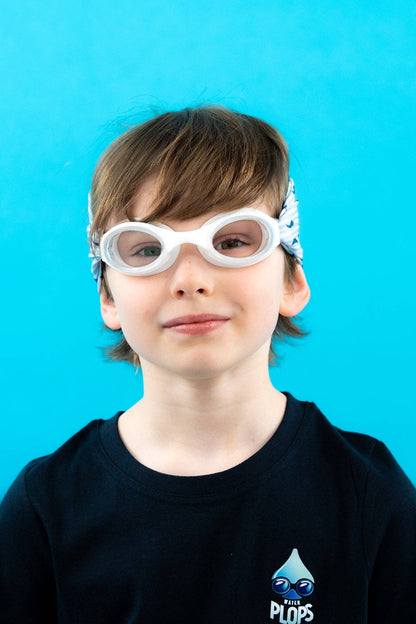 lunettes de piscine enfantrayures ancres moustaches Waterplops avec bandeau stretch