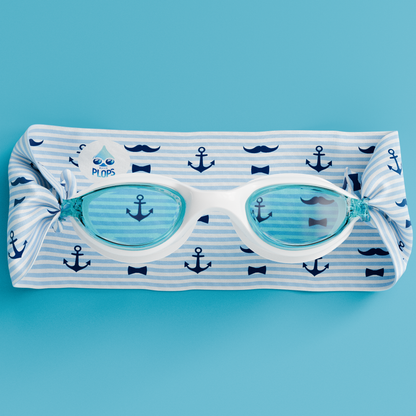 lunettes de piscine enfantrayures ancres moustaches Waterplops avec bandeau stretch