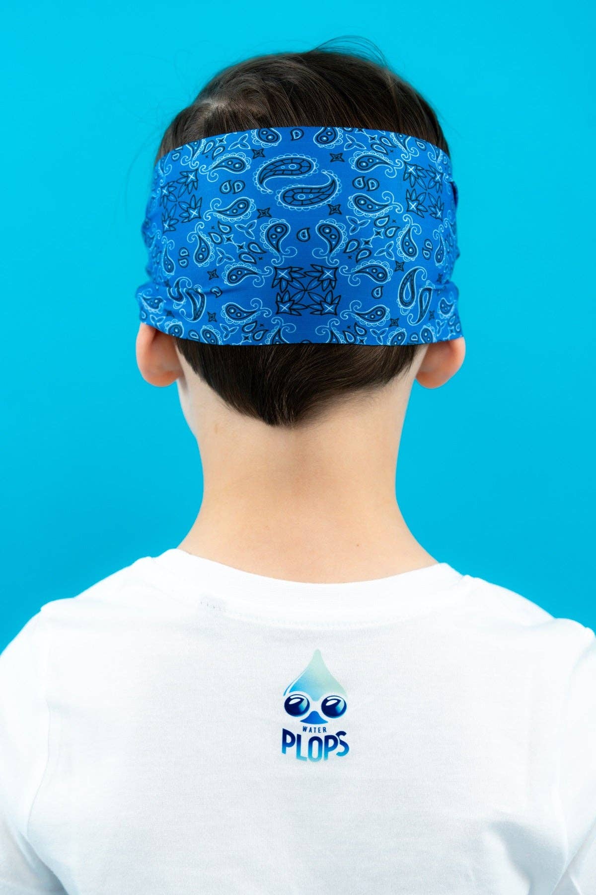 lunettes de piscine enfant bandana bleu Waterplops avec bandeau stretch