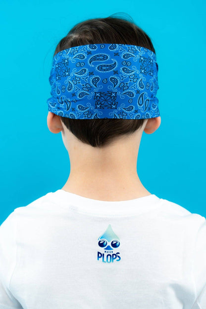 lunettes de piscine enfant bandana bleu Waterplops avec bandeau stretch