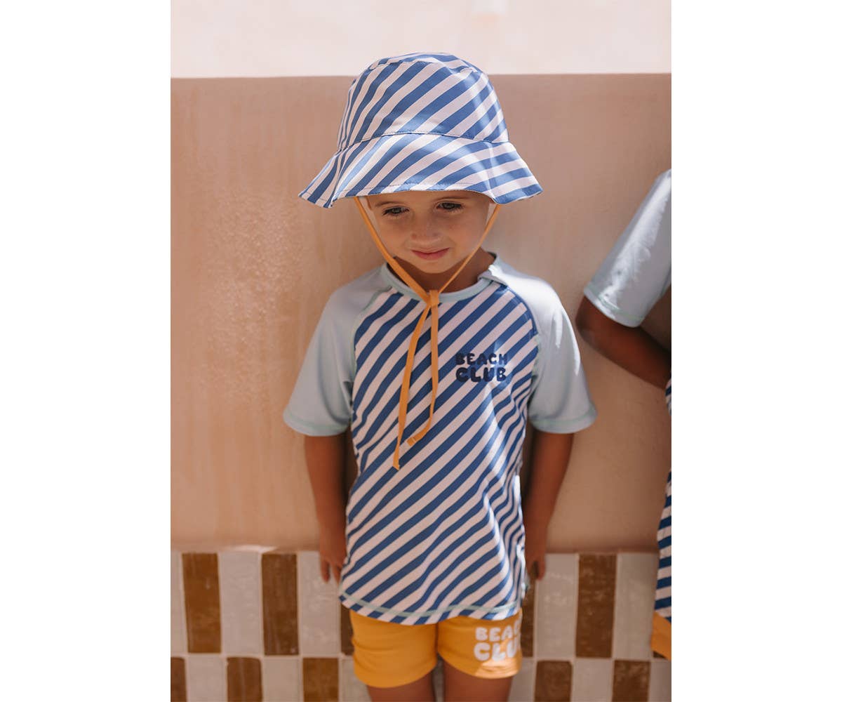 Bob Réversible Stripes Blues & Beyond Monnëka avec protection solaire UPF pour enfant, chapeau été réversible pour plage et piscine