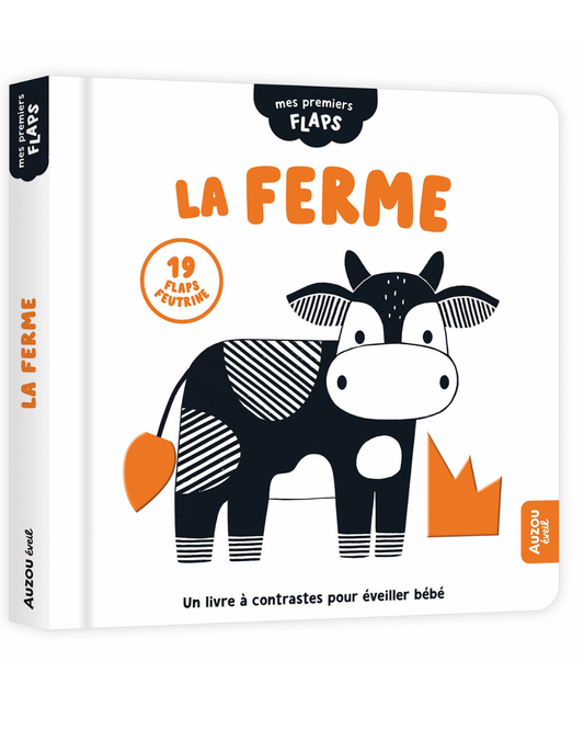 livre à contraste noir et blanc pour bébé, thème de la ferme