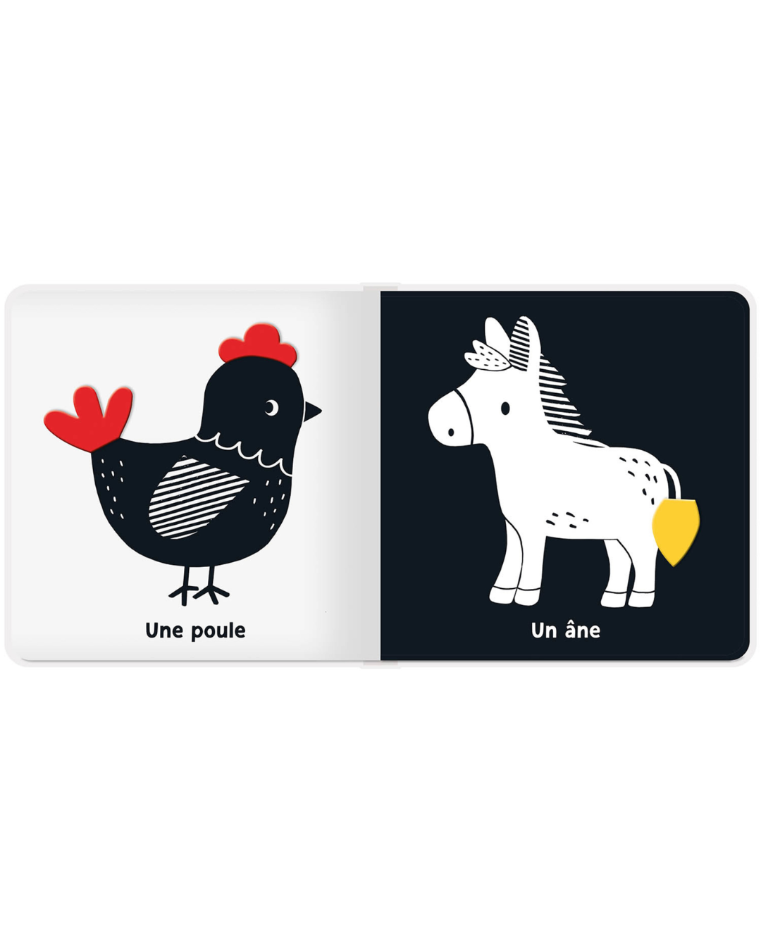 livre à contraste noir et blanc pour bébé, thème de la ferme